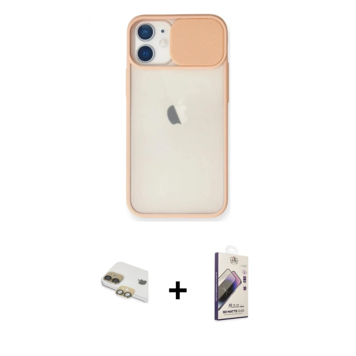 MARSİLYAN™- iPhone 11 Kılıf Vadi Çizgi - Siyah Bilvis 3D Mat Cam Ekran Koruyucu + Pers Alüminyum Kamera Lens - GD