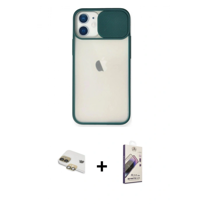 MARSİLYAN™- iPhone 11 Kılıf Vadi Çizgi - Siyah Bilvis 3D Mat Cam Ekran Koruyucu + Pers Alüminyum Kamera Lens - GD