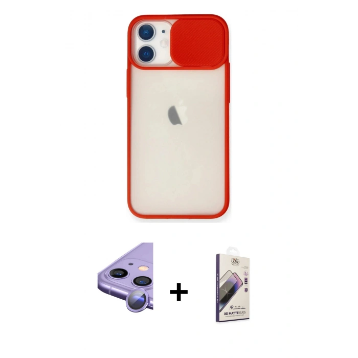 MARSİLYAN™- iPhone 11 Kılıf Vadi Çizgi - Siyah Bilvis 3D Mat Cam Ekran Koruyucu + Raze Metal Kamera Lens - MR