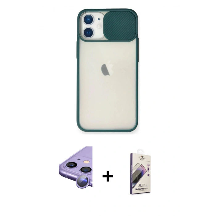 MARSİLYAN™- iPhone 11 Kılıf Vadi Çizgi - Siyah Bilvis 3D Mat Cam Ekran Koruyucu + Raze Metal Kamera Lens - MR