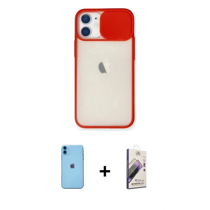 MARSİLYAN™- iPhone 11 Kılıf Vadi Çizgi - Siyah Bilvis 3D Mat Cam Ekran Koruyucu + Neon Fosforlu Kamera Lens - MI