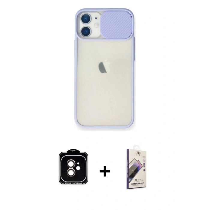 MARSİLYAN™- iPhone 11 Kılıf Vadi Çizgi - Siyah Bilvis 3D Mat Cam Ekran Koruyucu + PVD Metal Kamera Lens - TU