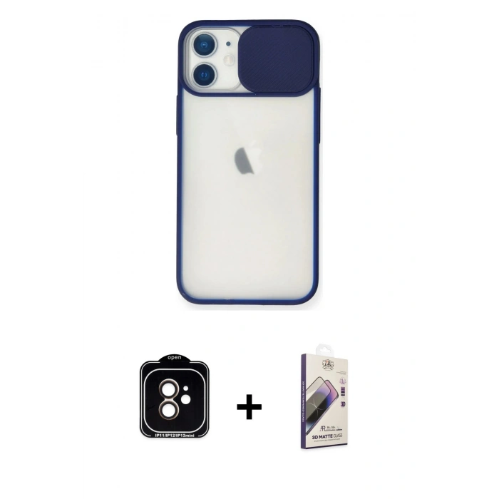 MARSİLYAN™- iPhone 11 Kılıf Vadi Çizgi - Siyah Bilvis 3D Mat Cam Ekran Koruyucu + PVD Metal Kamera Lens - TU