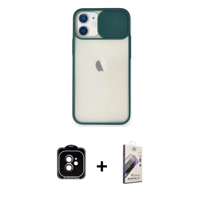 MARSİLYAN™- iPhone 11 Kılıf Vadi Çizgi - Siyah Bilvis 3D Mat Cam Ekran Koruyucu + PVD Metal Kamera Lens - TU