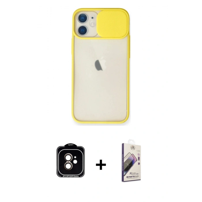 MARSİLYAN™- iPhone 11 Kılıf Vadi Çizgi - Siyah Bilvis 3D Mat Cam Ekran Koruyucu + PVD Metal Kamera Lens - TU