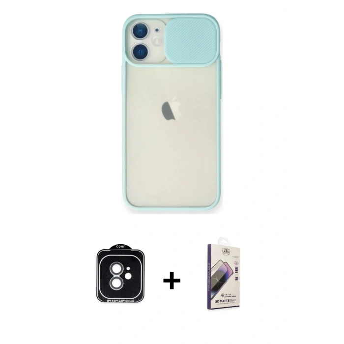 MARSİLYAN™- iPhone 11 Kılıf Vadi Çizgi - Siyah Bilvis 3D Mat Cam Ekran Koruyucu + PVD Metal Kamera Lens - YL