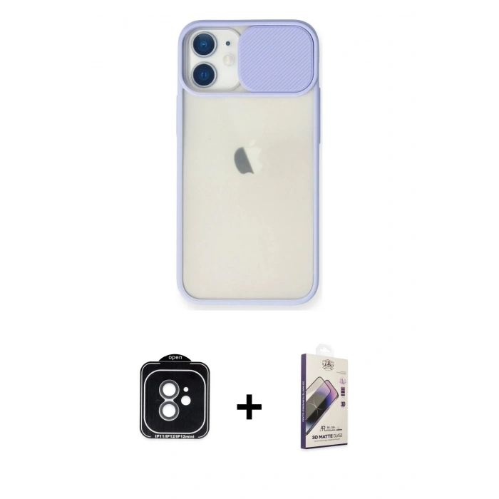 MARSİLYAN™- iPhone 11 Kılıf Vadi Çizgi - Siyah Bilvis 3D Mat Cam Ekran Koruyucu + PVD Metal Kamera Lens - YL