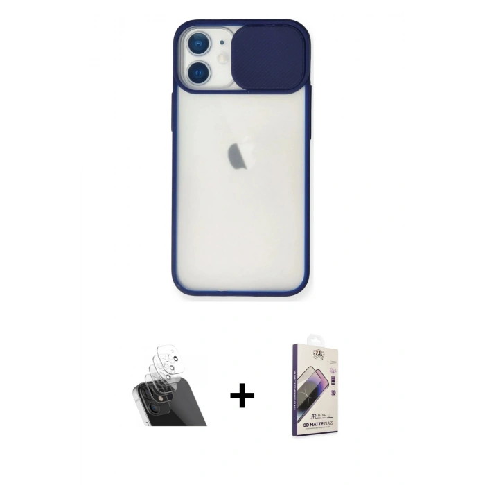 MARSİLYAN™- iPhone 11 Kılıf Vadi Çizgi - Siyah Bilvis 3D Mat Cam Ekran Koruyucu + Kamera Lens Koruma Cam - SF