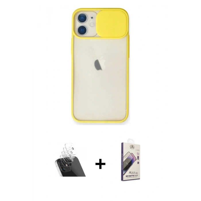 MARSİLYAN™- iPhone 11 Kılıf Vadi Çizgi - Siyah Bilvis 3D Mat Cam Ekran Koruyucu + Kamera Lens Koruma Cam - SF