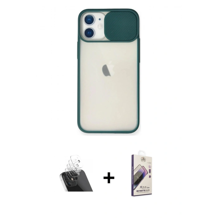MARSİLYAN™- iPhone 11 Kılıf Vadi Çizgi - Siyah Bilvis 3D Mat Cam Ekran Koruyucu + Kamera Lens Koruma Cam - SF