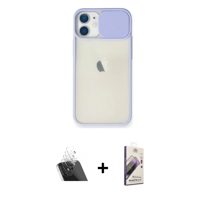 MARSİLYAN™- iPhone 11 Kılıf Vadi Çizgi - Siyah Bilvis 3D Mat Cam Ekran Koruyucu + Kamera Lens Koruma Cam - SF