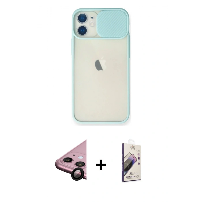 MARSİLYAN™- iPhone 11 Kılıf Vadi Çizgi - Siyah Bilvis 3D Mat Cam Ekran Koruyucu + Raze Metal Kamera Lens - SH