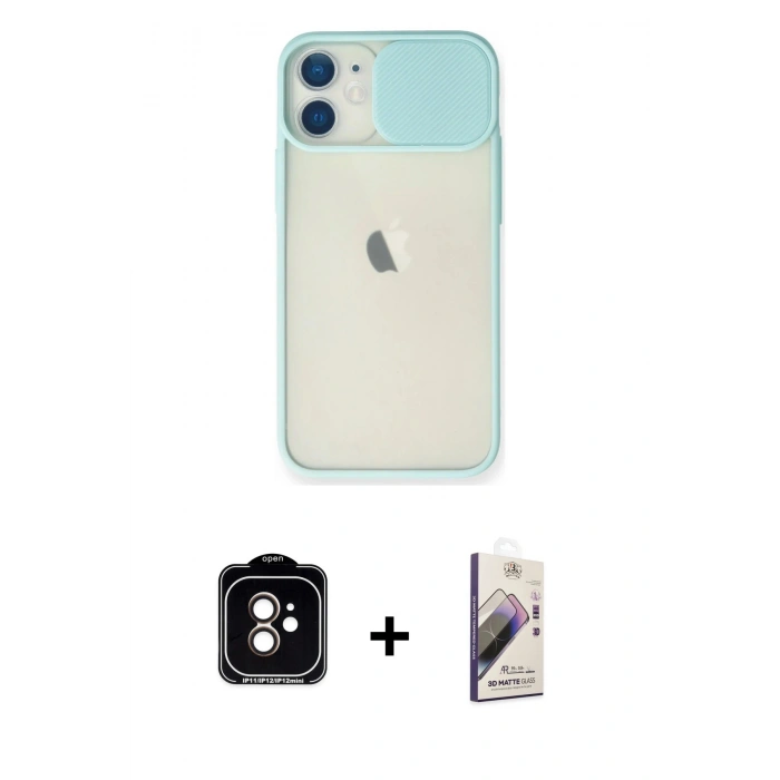 MARSİLYAN™- iPhone 11 Kılıf Vadi Çizgi - Siyah Bilvis 3D Mat Cam Ekran Koruyucu + Turuncu PVD Metal Kamera Lens