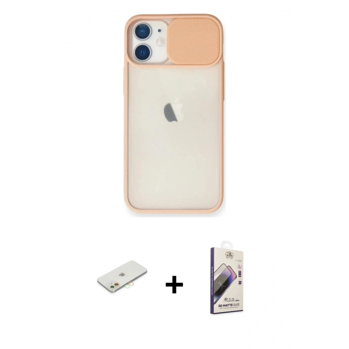 MARSİLYAN™- iPhone 11 Kılıf Vadi Çizgi - Siyah Bilvis 3D Mat Cam Ekran Koruyucu + Renkli Kamera Lens Koruma Cam - TU