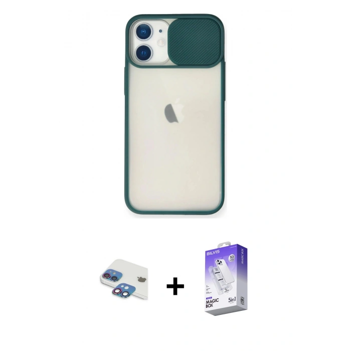 MARSİLYAN™- iPhone 11 Kılıf Vadi Çizgi - Siyah Bilvis 5in1 3D Magic Cam Ekran Koruyucu + Gökkuşağı Pers Alüminyum Kamera Lens