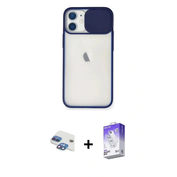 MARSİLYAN™- iPhone 11 Kılıf Vadi Çizgi - Siyah Bilvis 5in1 3D Magic Cam Ekran Koruyucu + Gökkuşağı Pers Alüminyum Kamera Lens
