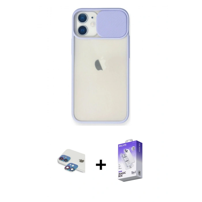 MARSİLYAN™- iPhone 11 Kılıf Vadi Çizgi - Siyah Bilvis 5in1 3D Magic Cam Ekran Koruyucu + Gökkuşağı Pers Alüminyum Kamera Lens