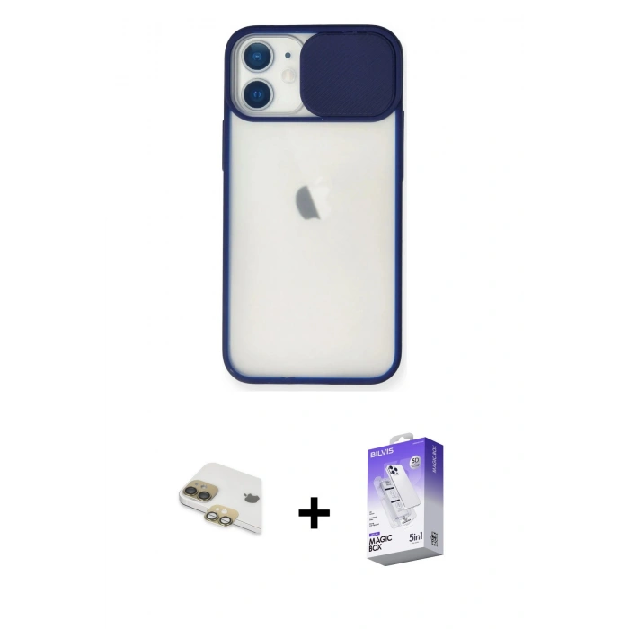 MARSİLYAN™- iPhone 11 Kılıf Vadi Çizgi - Siyah Bilvis 5in1 3D Magic Cam Ekran Koruyucu + Pers Alüminyum Kamera Lens - GD