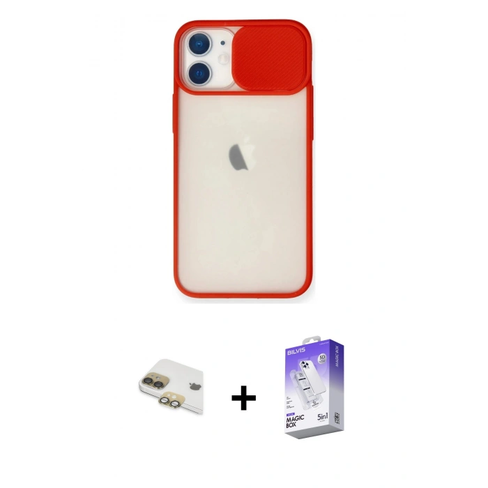 MARSİLYAN™- iPhone 11 Kılıf Vadi Çizgi - Siyah Bilvis 5in1 3D Magic Cam Ekran Koruyucu + Pers Alüminyum Kamera Lens - GD