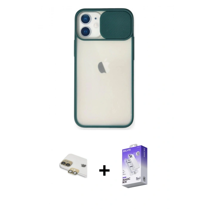 MARSİLYAN™- iPhone 11 Kılıf Vadi Çizgi - Siyah Bilvis 5in1 3D Magic Cam Ekran Koruyucu + Pers Alüminyum Kamera Lens - GD