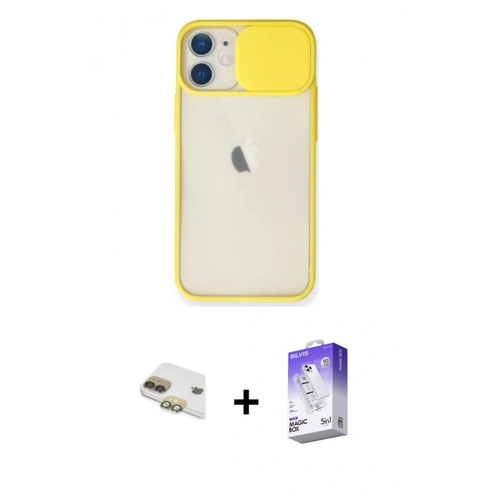 MARSİLYAN™- iPhone 11 Kılıf Vadi Çizgi - Siyah Bilvis 5in1 3D Magic Cam Ekran Koruyucu + Pers Alüminyum Kamera Lens - GD