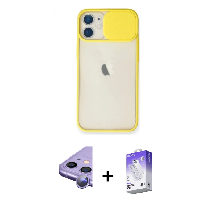 MARSİLYAN™- iPhone 11 Kılıf Vadi Çizgi - Siyah Bilvis 5in1 3D Magic Cam Ekran Koruyucu + Raze Metal Kamera Lens - MR