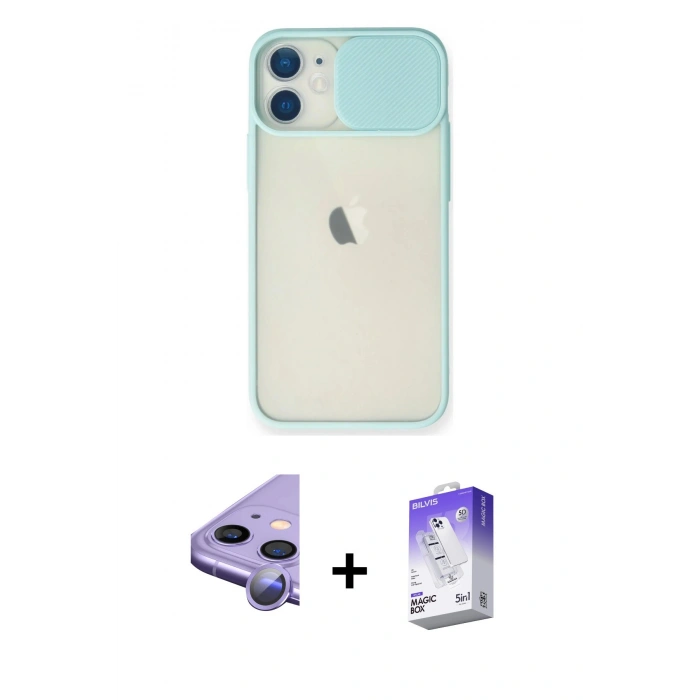MARSİLYAN™- iPhone 11 Kılıf Vadi Çizgi - Siyah Bilvis 5in1 3D Magic Cam Ekran Koruyucu + Raze Metal Kamera Lens - MR