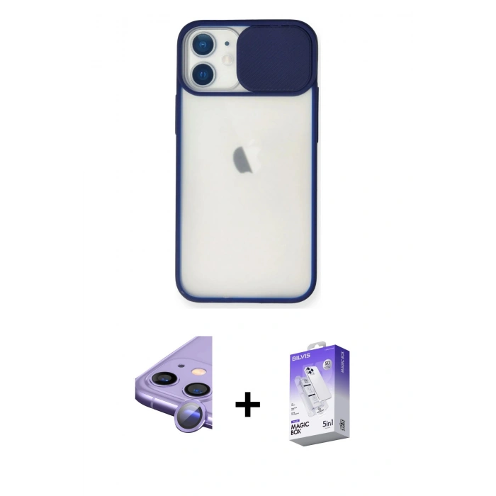 MARSİLYAN™- iPhone 11 Kılıf Vadi Çizgi - Siyah Bilvis 5in1 3D Magic Cam Ekran Koruyucu + Raze Metal Kamera Lens - MR