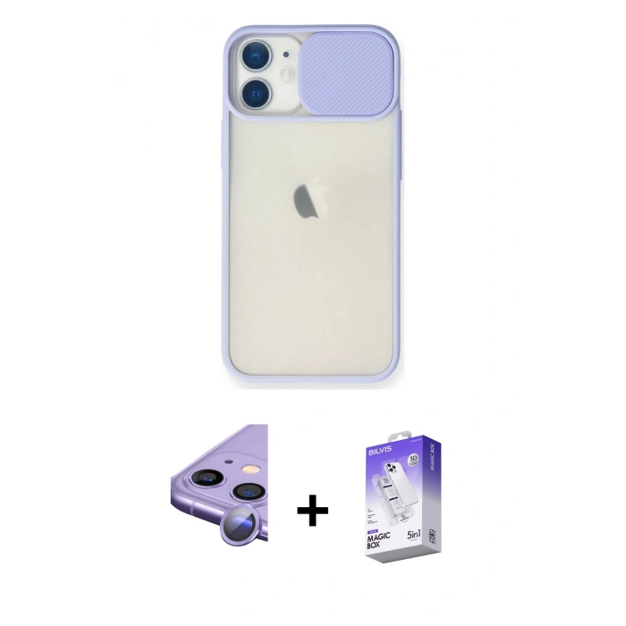 MARSİLYAN™- iPhone 11 Kılıf Vadi Çizgi - Siyah Bilvis 5in1 3D Magic Cam Ekran Koruyucu + Raze Metal Kamera Lens - MR