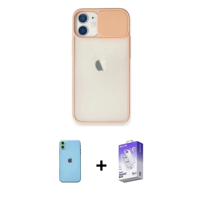 MARSİLYAN™- iPhone 11 Kılıf Vadi Çizgi - Siyah Bilvis 5in1 3D Magic Cam Ekran Koruyucu + Neon Fosforlu Kamera Lens - YL