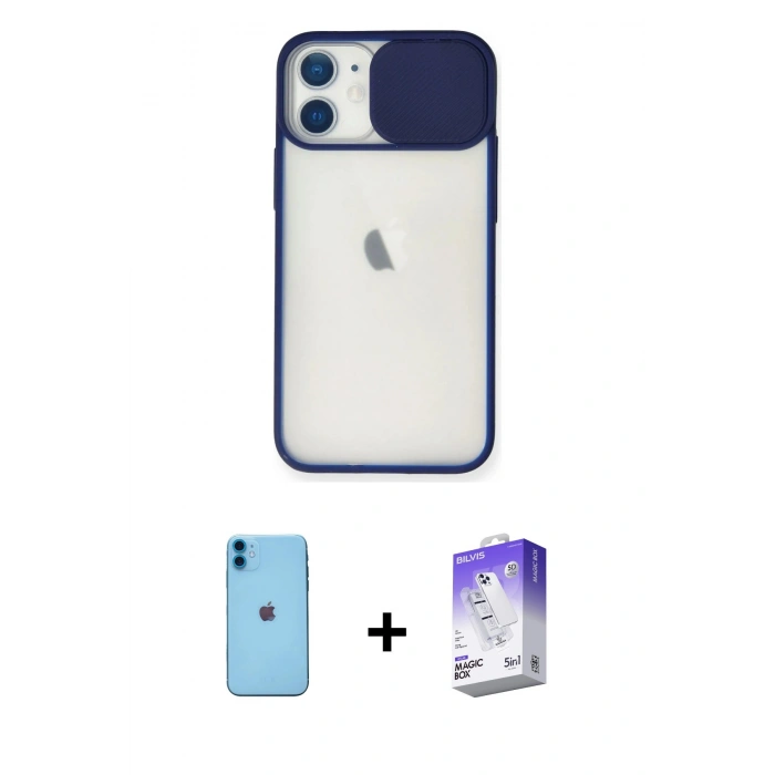 MARSİLYAN™- iPhone 11 Kılıf Vadi Çizgi - Siyah Bilvis 5in1 3D Magic Cam Ekran Koruyucu + Neon Fosforlu Kamera Lens - MI