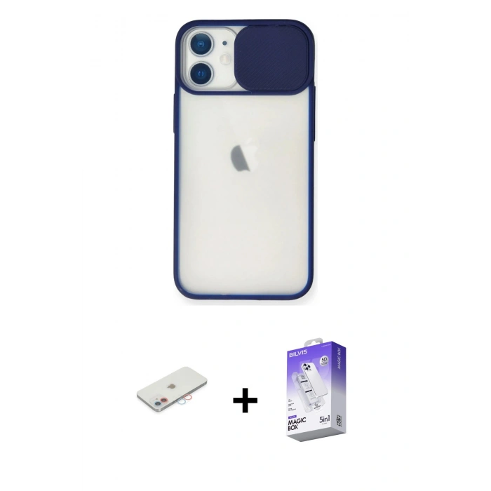 MARSİLYAN™- iPhone 11 Kılıf Vadi Çizgi - Siyah Bilvis 5in1 3D Magic Cam Ekran Koruyucu + Pembe Renkli Kamera Lens Koruma Cam
