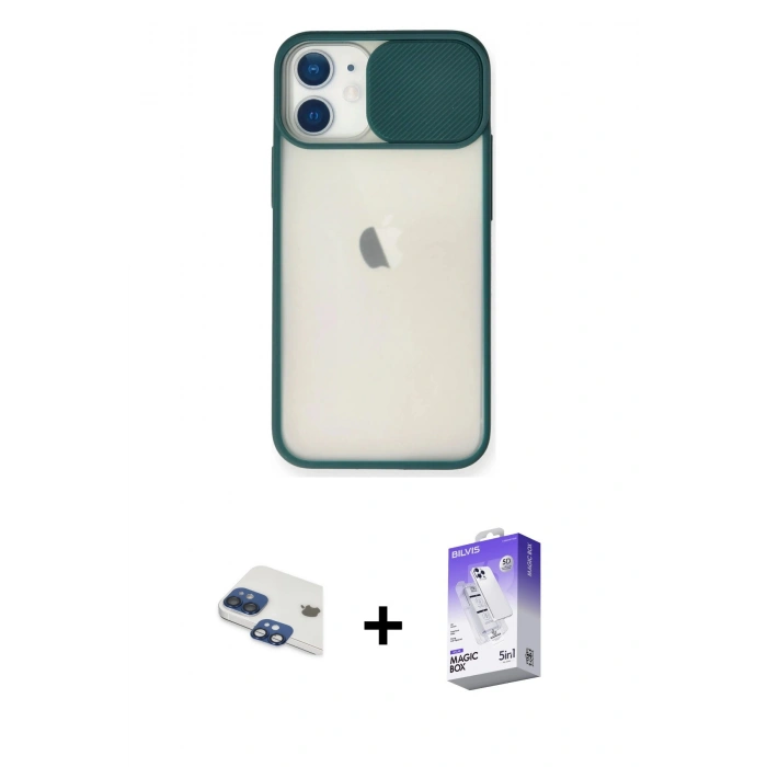 MARSİLYAN™- iPhone 11 Kılıf Vadi Çizgi - Siyah Bilvis 5in1 3D Magic Cam Ekran Koruyucu + Pers Alüminyum Kamera Lens - LT