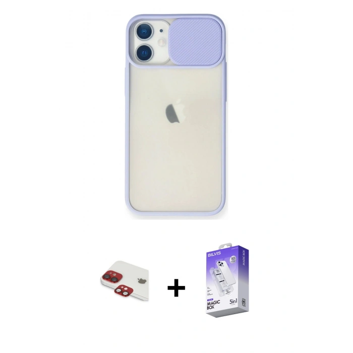 MARSİLYAN™- iPhone 11 Kılıf Vadi Çizgi - Siyah Bilvis 5in1 3D Magic Cam Ekran Koruyucu + Pers Alüminyum Kamera Lens - KI