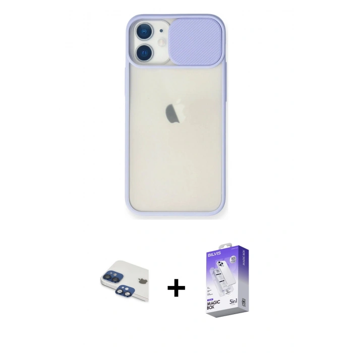 MARSİLYAN™- iPhone 11 Kılıf Vadi Çizgi - Siyah Bilvis 5in1 3D Magic Cam Ekran Koruyucu + Pers Alüminyum Kamera Lens - LT