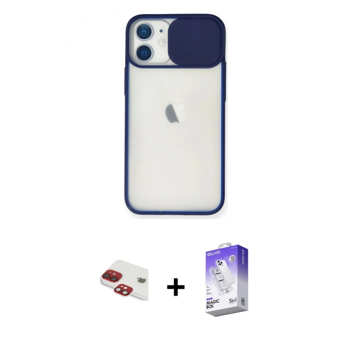 MARSİLYAN™- iPhone 11 Kılıf Vadi Çizgi - Siyah Bilvis 5in1 3D Magic Cam Ekran Koruyucu + Pers Alüminyum Kamera Lens - KI