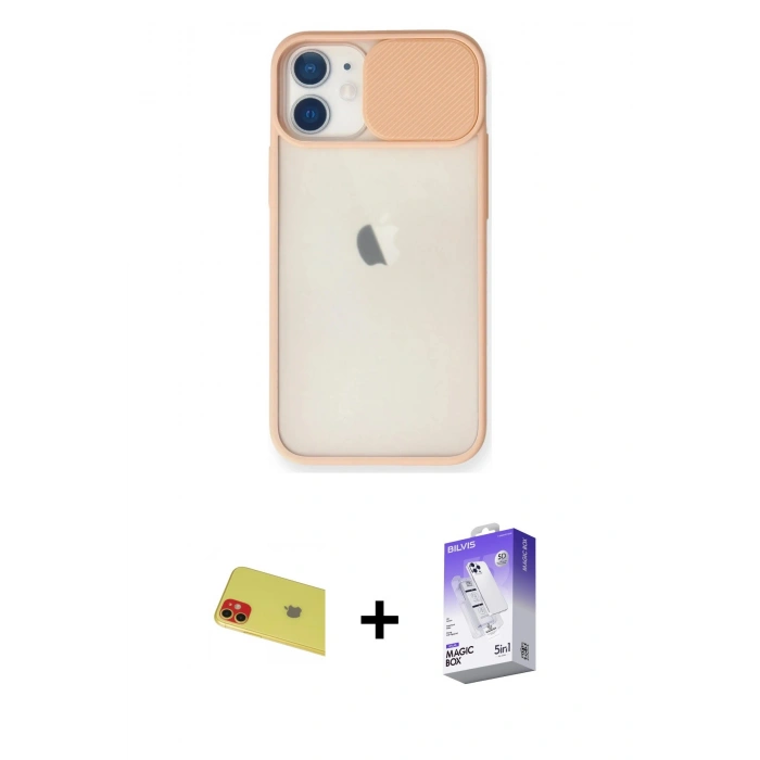 MARSİLYAN™- iPhone 11 Kılıf Vadi Çizgi - Siyah Bilvis 5in1 3D Magic Cam Ekran Koruyucu + Rainbow Kamera Lens Koruma Cam - KI