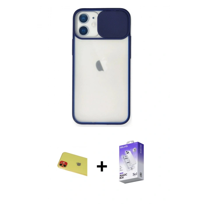 MARSİLYAN™- iPhone 11 Kılıf Vadi Çizgi - Siyah Bilvis 5in1 3D Magic Cam Ekran Koruyucu + Rainbow Kamera Lens Koruma Cam - KI
