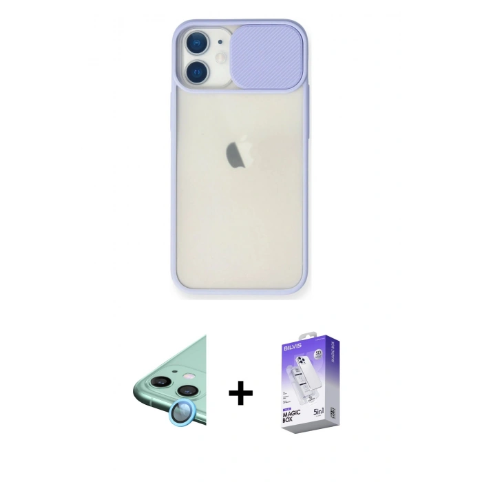MARSİLYAN™- iPhone 11 Kılıf Vadi Çizgi - Siyah Bilvis 5in1 3D Magic Cam Ekran Koruyucu + Raze Metal Kamera Lens - MI