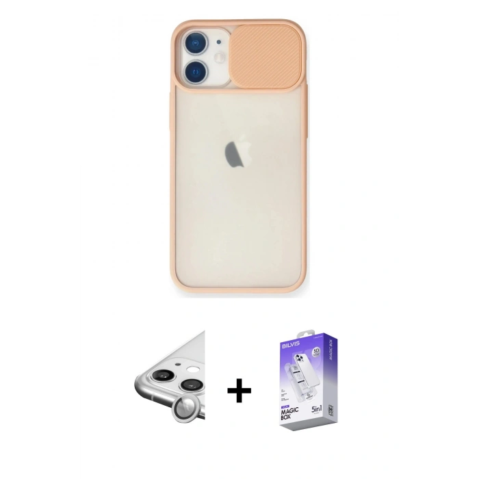 MARSİLYAN™- iPhone 11 Kılıf Vadi Çizgi - Siyah Bilvis 5in1 3D Magic Cam Ekran Koruyucu + Raze Metal Kamera Lens - GS