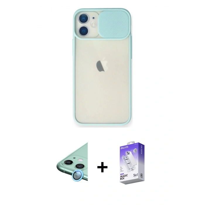 MARSİLYAN™- iPhone 11 Kılıf Vadi Çizgi - Siyah Bilvis 5in1 3D Magic Cam Ekran Koruyucu + Raze Metal Kamera Lens - MI