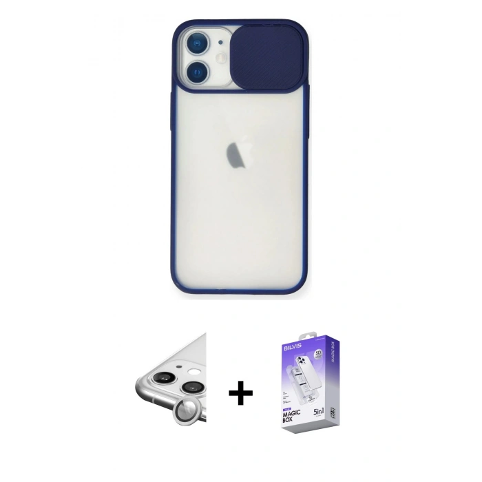 MARSİLYAN™- iPhone 11 Kılıf Vadi Çizgi - Siyah Bilvis 5in1 3D Magic Cam Ekran Koruyucu + Raze Metal Kamera Lens - GS