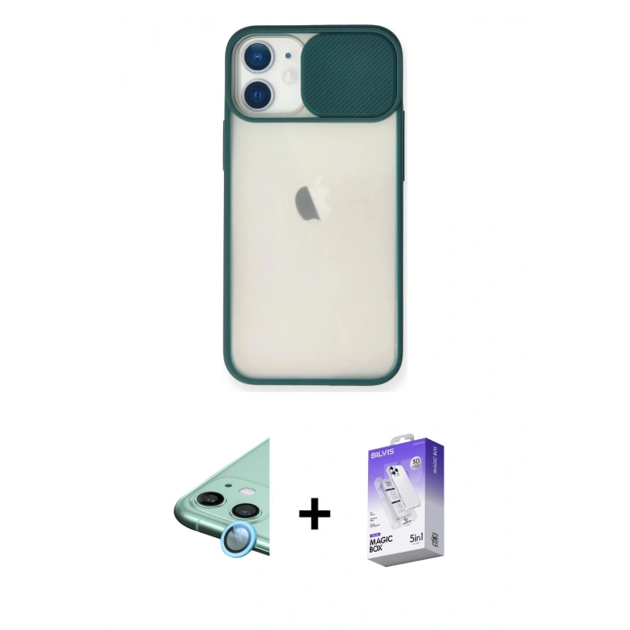 MARSİLYAN™- iPhone 11 Kılıf Vadi Çizgi - Siyah Bilvis 5in1 3D Magic Cam Ekran Koruyucu + Raze Metal Kamera Lens - MI