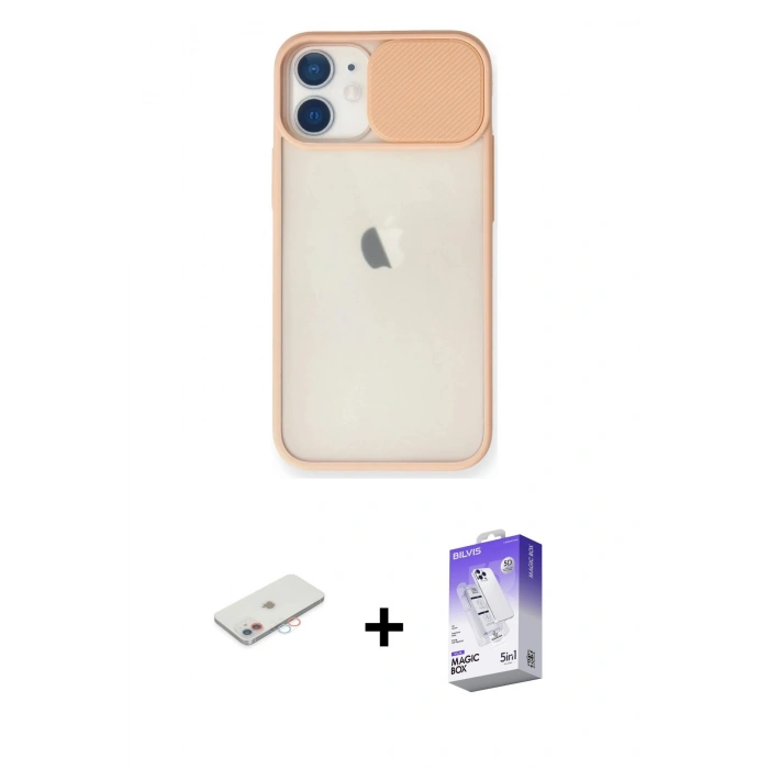 MARSİLYAN™- iPhone 11 Kılıf Vadi Çizgi - Siyah Bilvis 5in1 3D Magic Cam Ekran Koruyucu + Renkli Kamera Lens Koruma Cam - PE