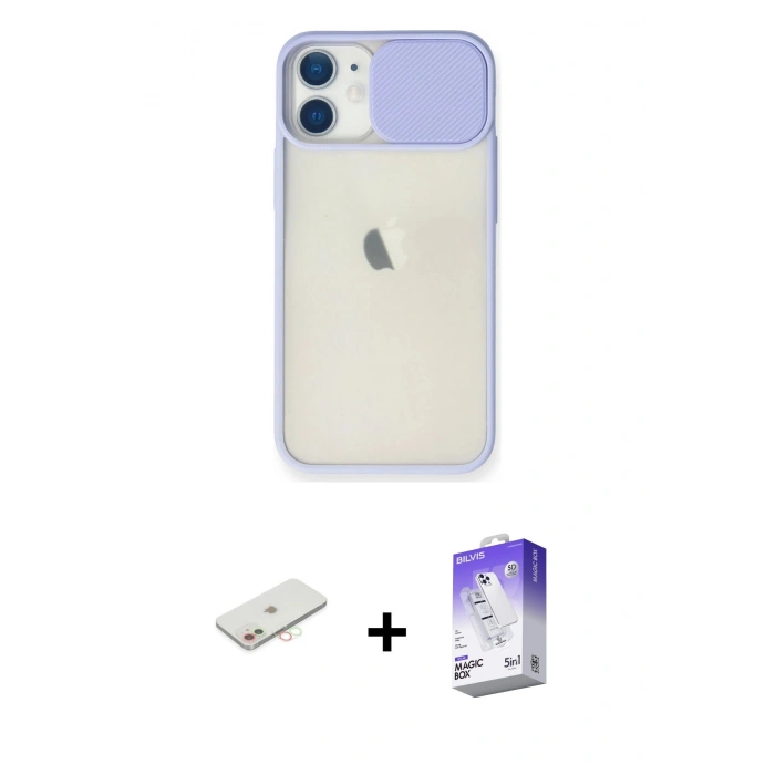 MARSİLYAN™- iPhone 11 Kılıf Vadi Çizgi - Siyah Bilvis 5in1 3D Magic Cam Ekran Koruyucu + Renkli Kamera Lens Koruma Cam - YL