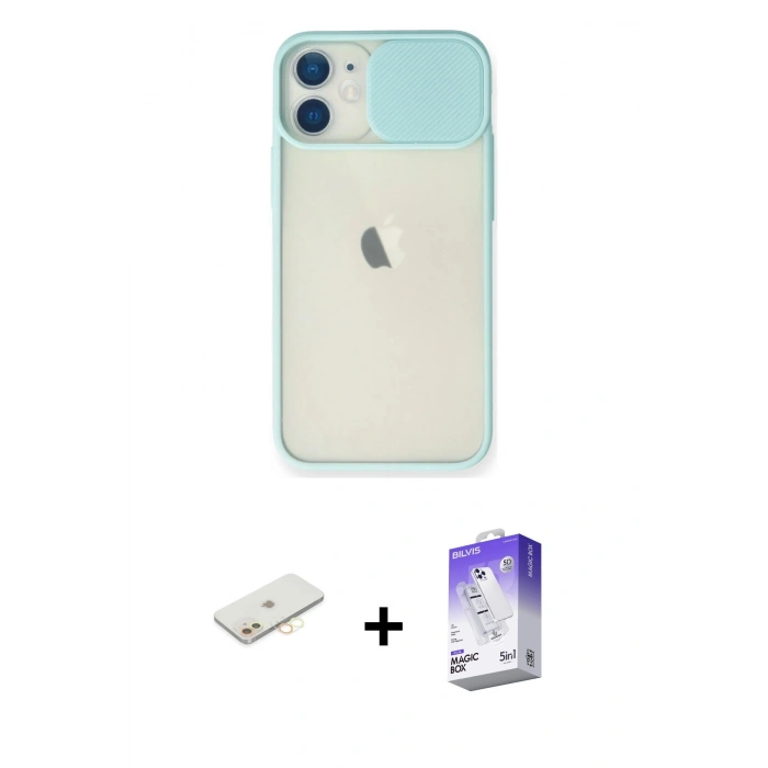MARSİLYAN™- iPhone 11 Kılıf Vadi Çizgi - Siyah Bilvis 5in1 3D Magic Cam Ekran Koruyucu + Renkli Kamera Lens Koruma Cam - SI
