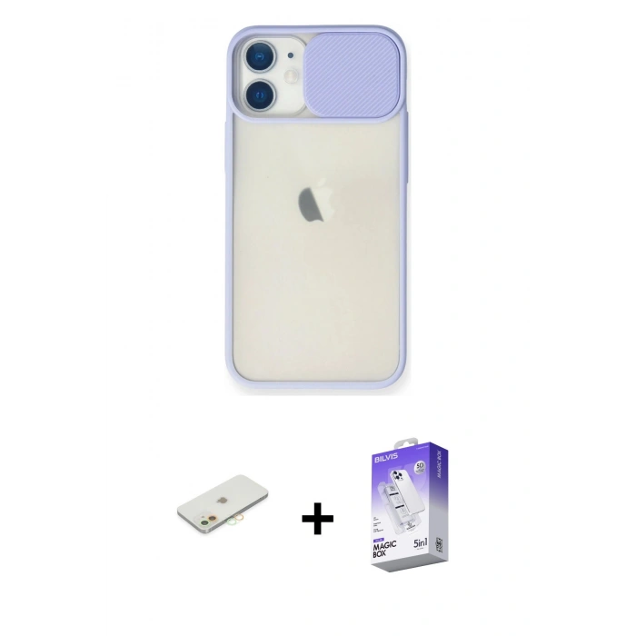 MARSİLYAN™- iPhone 11 Kılıf Vadi Çizgi - Siyah Bilvis 5in1 3D Magic Cam Ekran Koruyucu + Renkli Kamera Lens Koruma Cam - TU