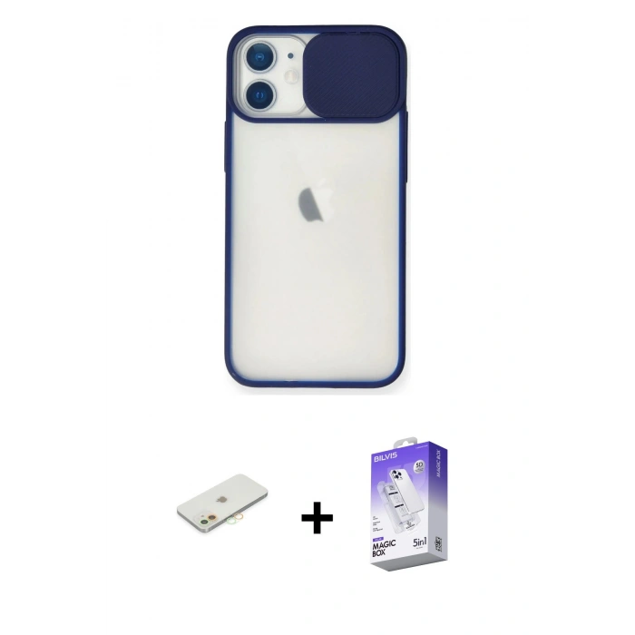 MARSİLYAN™- iPhone 11 Kılıf Vadi Çizgi - Siyah Bilvis 5in1 3D Magic Cam Ekran Koruyucu + Renkli Kamera Lens Koruma Cam - TU