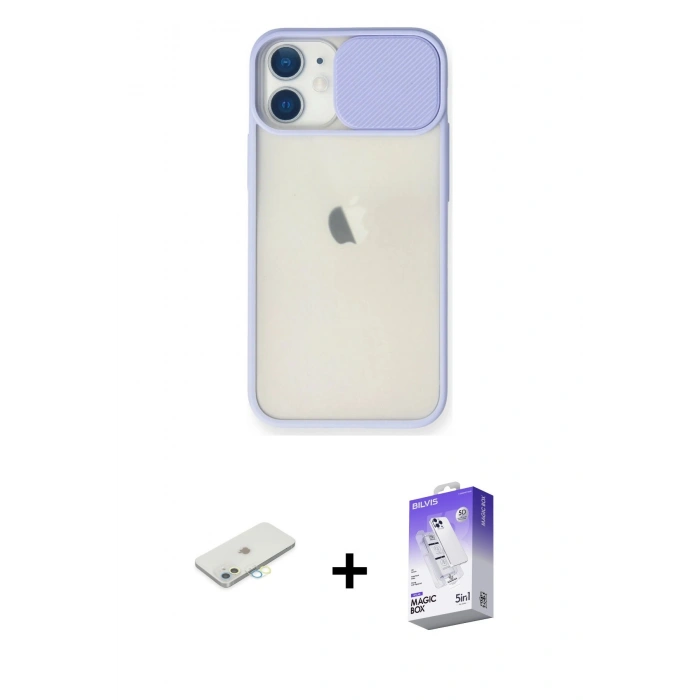 MARSİLYAN™- iPhone 11 Kılıf Vadi Çizgi - Siyah Bilvis 5in1 3D Magic Cam Ekran Koruyucu + Renkli Kamera Lens Koruma Cam - SI