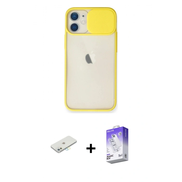 MARSİLYAN™- iPhone 11 Kılıf Vadi Çizgi - Siyah Bilvis 5in1 3D Magic Cam Ekran Koruyucu + Renkli Kamera Lens Koruma Cam - SI